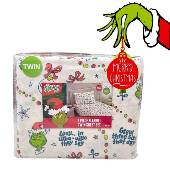 🎄 Grinch by Dr. Seuss Twin Sz Cotton Flannel Sheet Set Holiday & Christmas